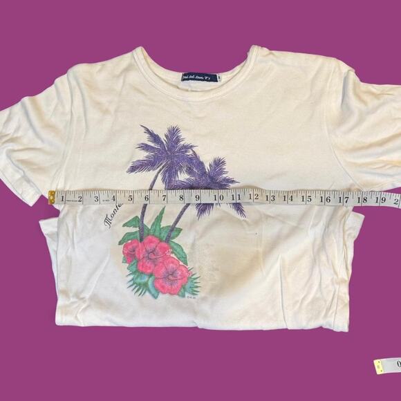 y2k beachy costal white purple pink baby tee tropical print women's size medium - Picture 4 of 5